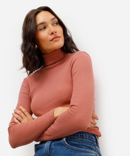 blusa feminina de algodão cropped gola alta rosa PP blusa feminina de algodão cropped gola alta rosa PP