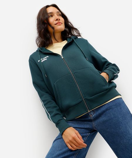 blusão feminino de moletom felpado com capuz verde GG