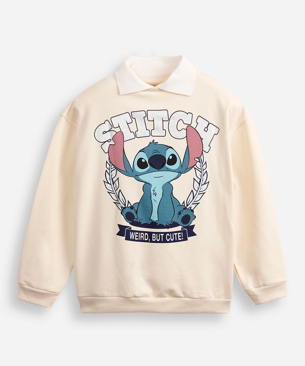blusão de moletom juvenil manga longa stitch bege 12