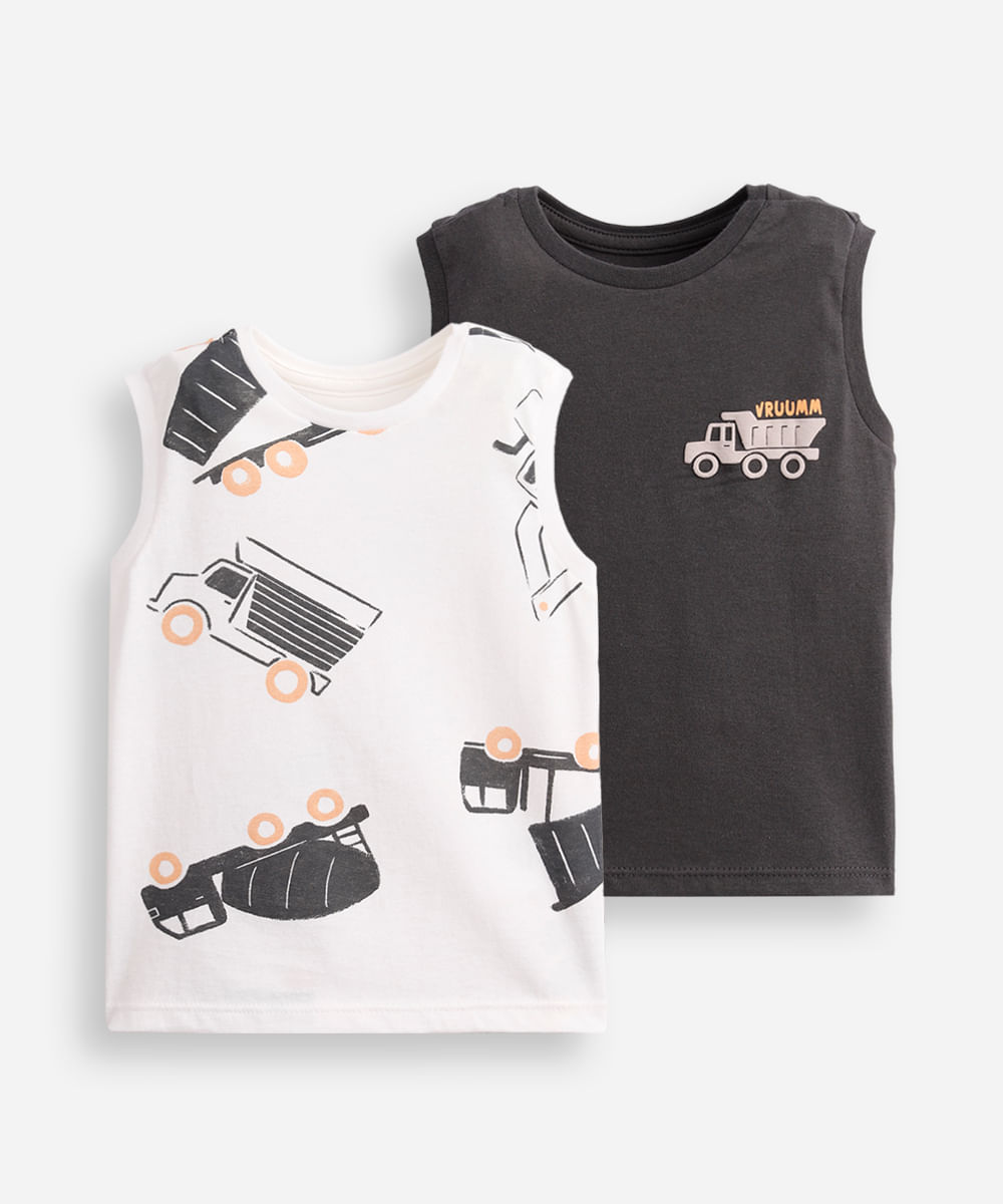 kit 2 regatas infantis caminhões colorido