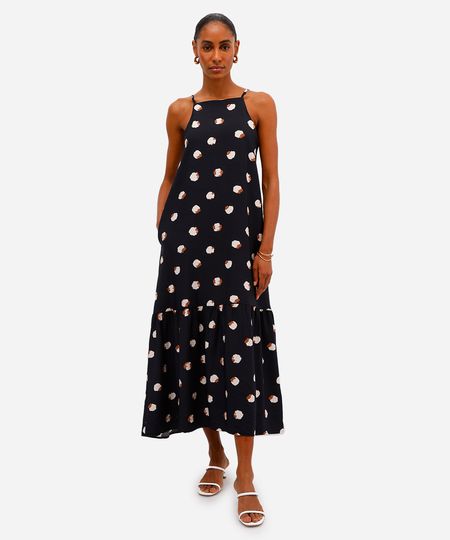 vestido midi feminino de viscose estampado preto P