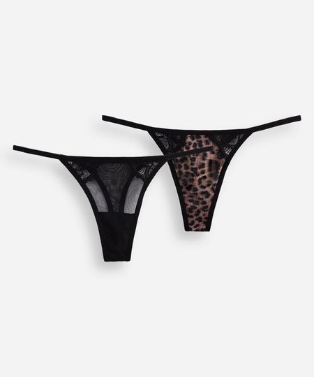 kit de 2 calcinhas fio dental animal print colorido P