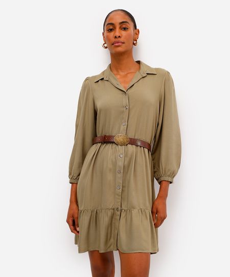 vestido chemise midi de viscose manga bufante verde P vestido chemise midi de viscose manga bufante verde P