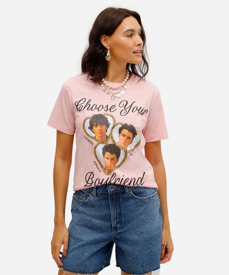 camiseta feminina de algodão jonas brothers rosa PP camiseta feminina de algodão jonas brothers rosa PP