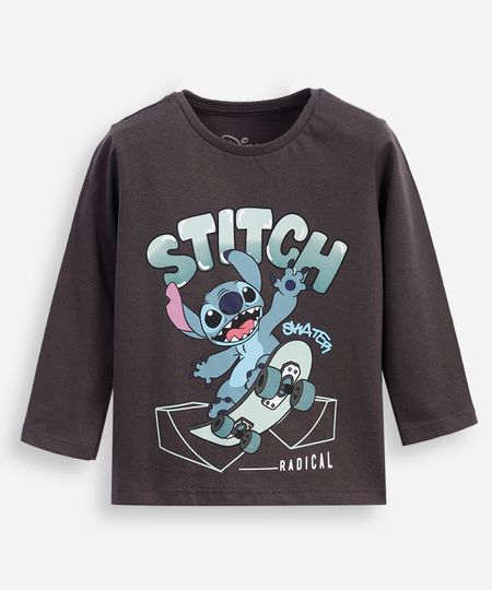 camiseta infantil manga longa stitch cinza 1