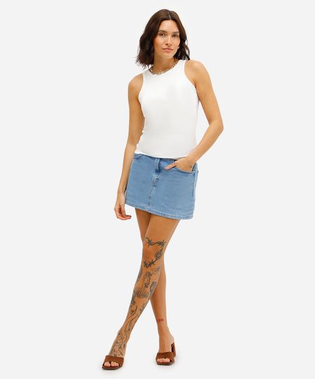 short saia feminino jeans azul 34