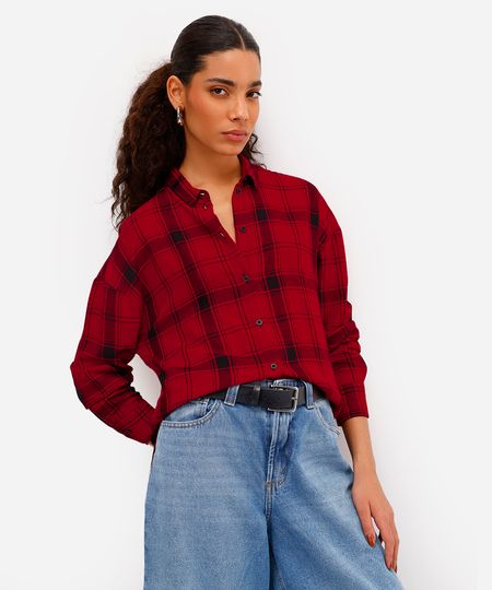 camisa feminina de viscose xadrez vermelha PP camisa feminina de viscose xadrez vermelha PP