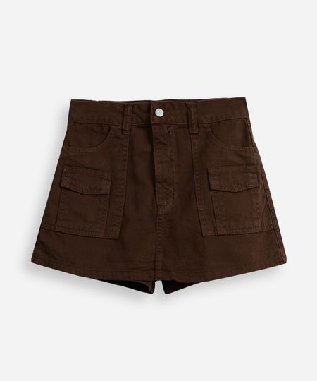 short saia juvenil de sarja cargo marrom 14 short saia juvenil de sarja cargo marrom 14