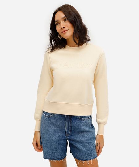 blusão feminino de moletom felpado new york amarelo G