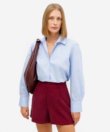 camisa oversized feminina de algodão azul PP