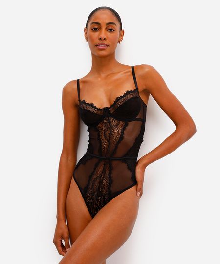 body feminino de tule e renda preto P