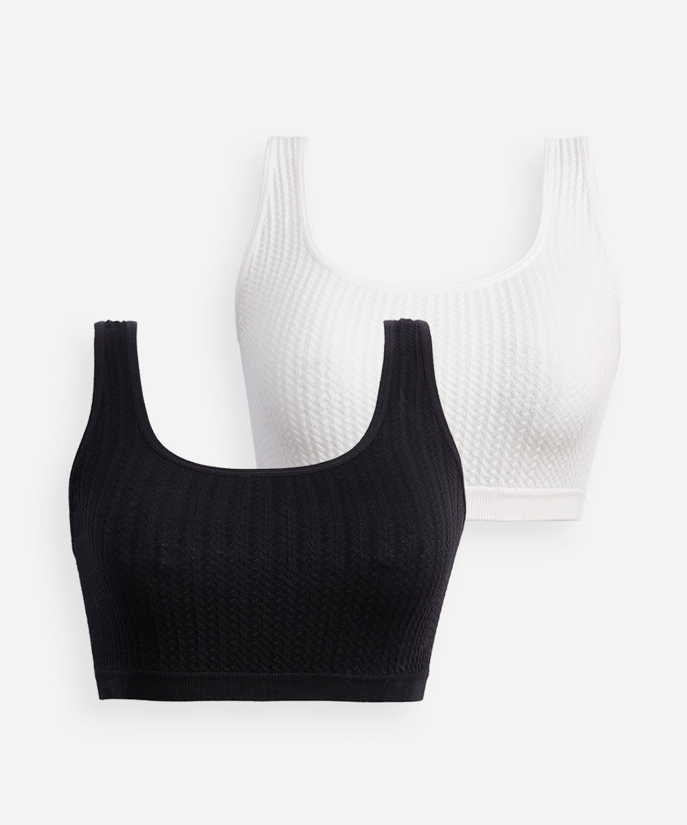 kit de 2 sutiãs sem costura texturizado colorido