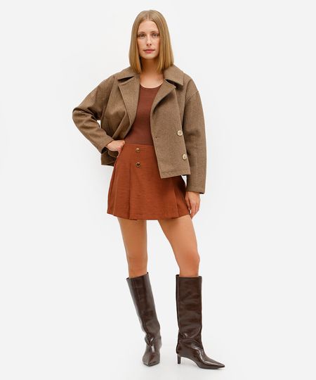 minissaia feminina de viscose com pregas marrom 36 minissaia feminina de viscose com pregas marrom 36