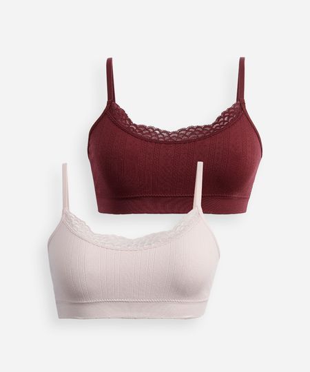 kit de 2 sutiãs faixa texturizados com renda colorido G kit de 2 sutiãs faixa texturizados com renda colorido G