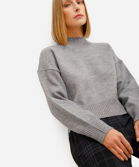 suéter cropped feminino de tricot cinza G