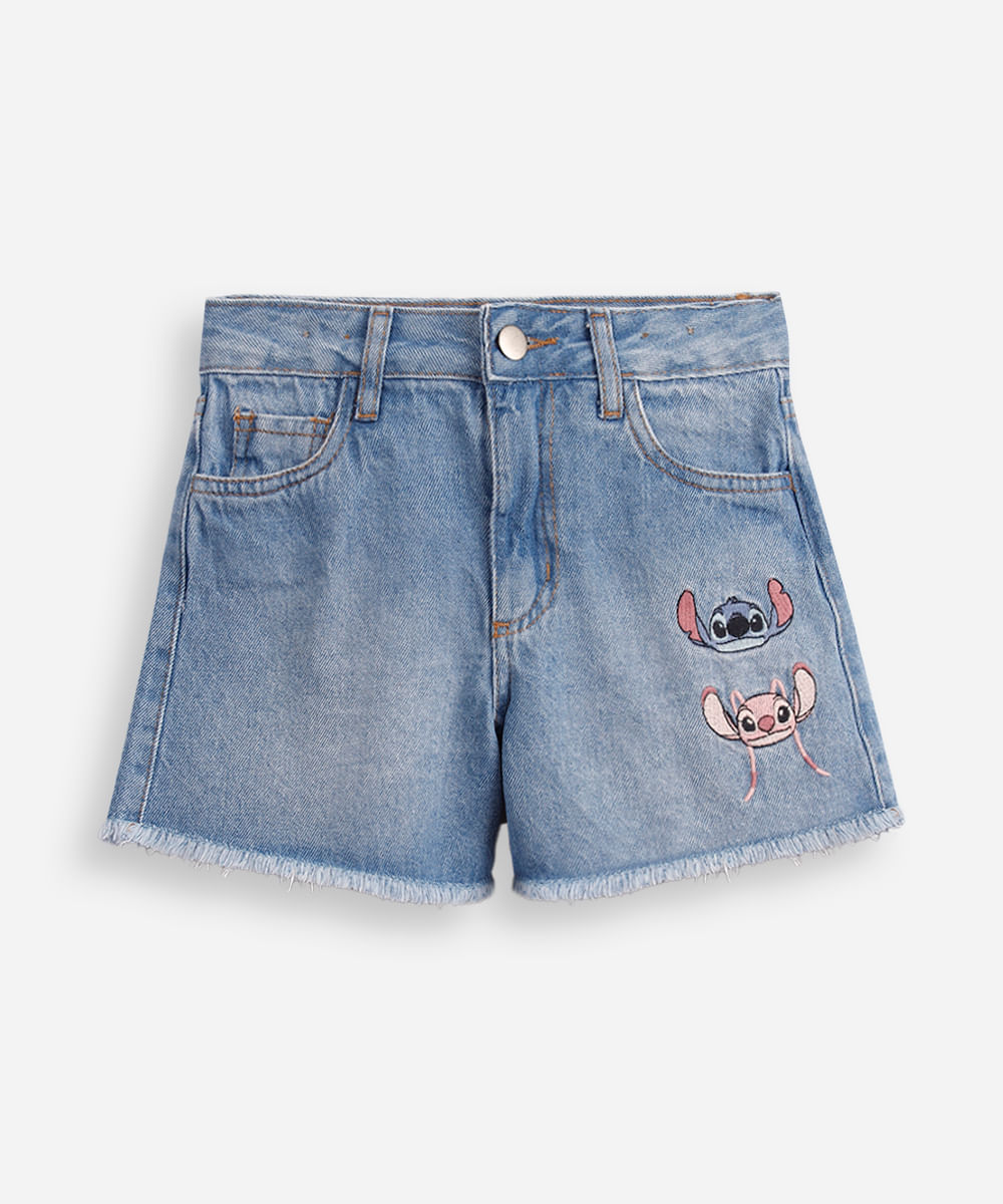 bermuda jeans infantil stitch e angel azul