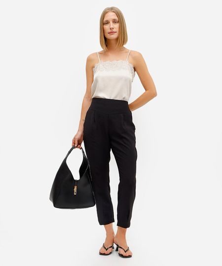 calça feminina de viscose com pregas preto 36
