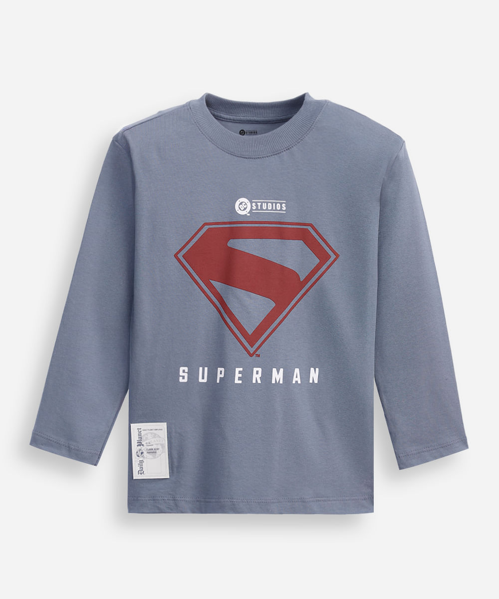 blusa infantil manga longa superman azul