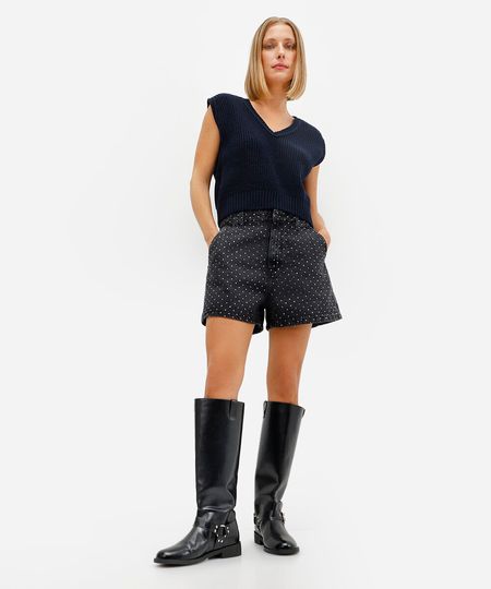short feminino jeans com brilhos preto 36