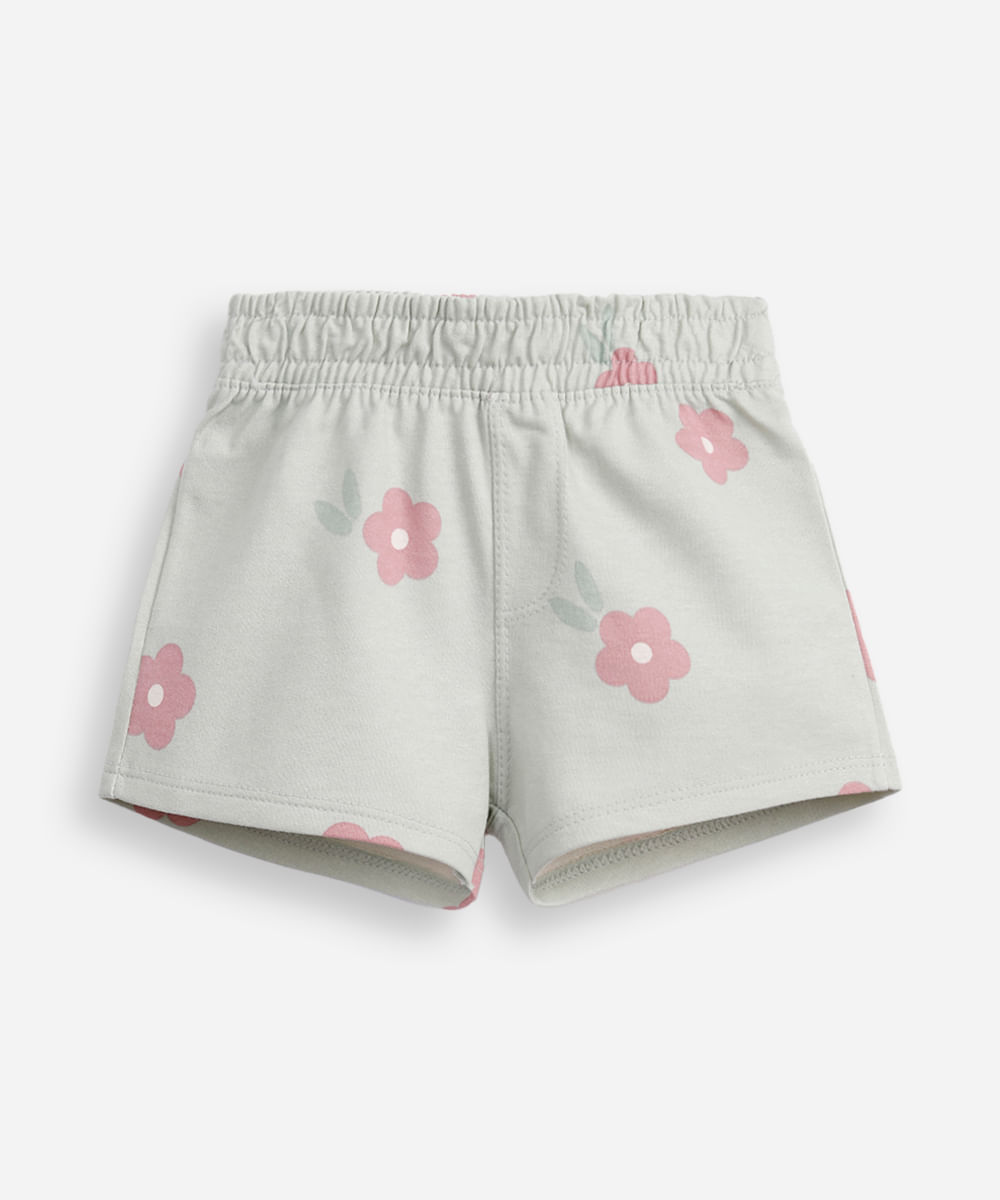 bermuda moletinho infantil flores verde
