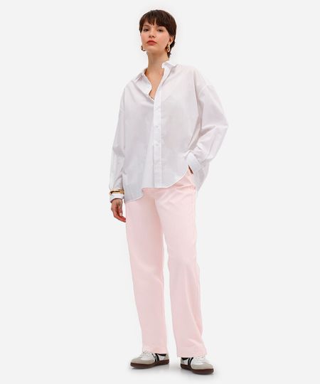 calça reta feminina de alfaiataria cintura alta rosa 44