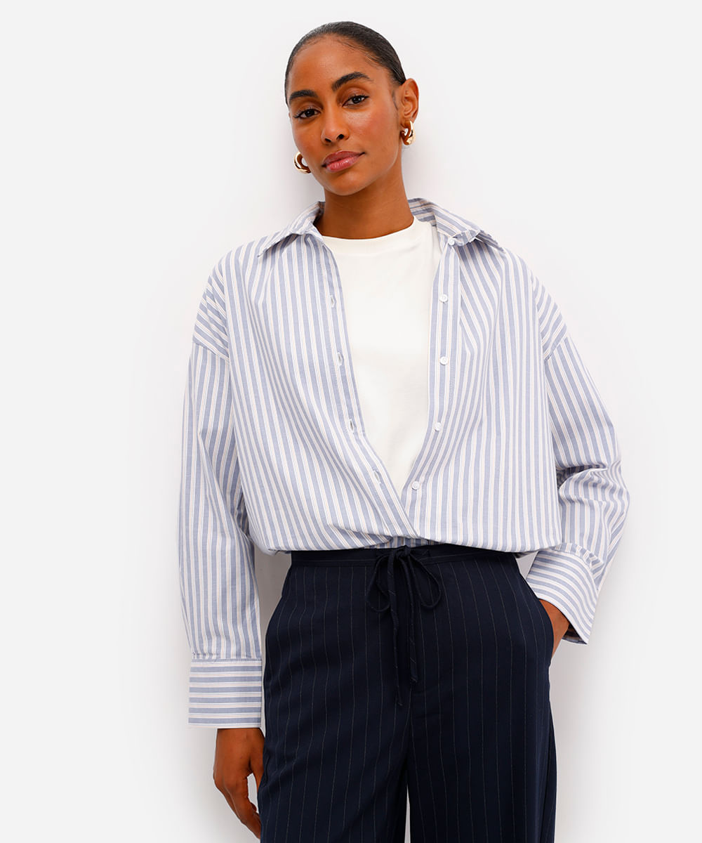 camisa oversized feminina de algodão azul