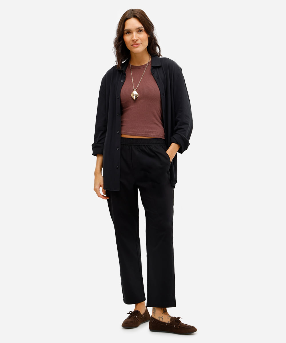 calça reta básica feminina de algodão preta