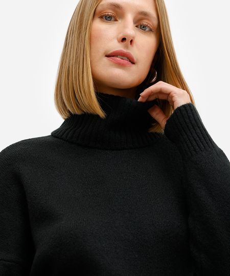 suéter feminino de tricot oversized gola alta preto P