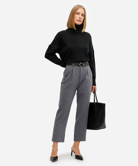 calça feminina de alfaiataria com cinto cinza 36