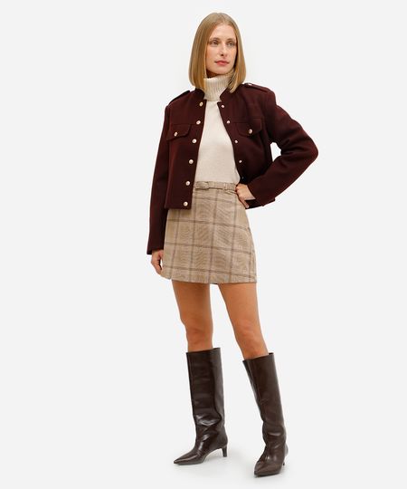 short saia feminino com cinto xadrez marrom 38 short saia feminino com cinto xadrez marrom 38