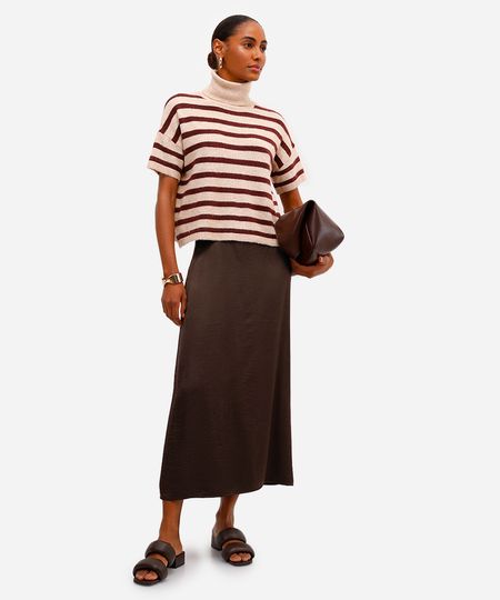 saia midi feminina acetinada marrom 46 saia midi feminina acetinada marrom 46