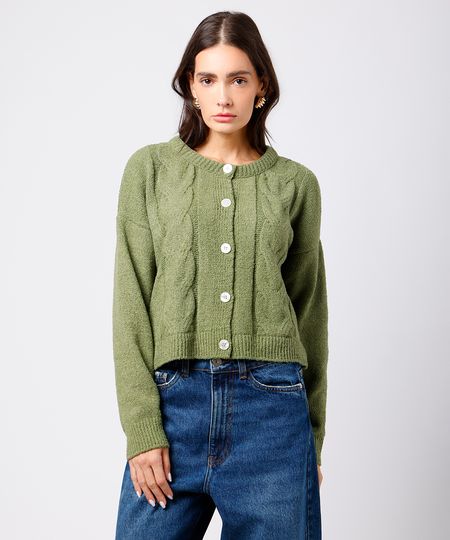 cardigan feminino de tricot texturizado mindset verde GG cardigan feminino de tricot texturizado mindset verde GG