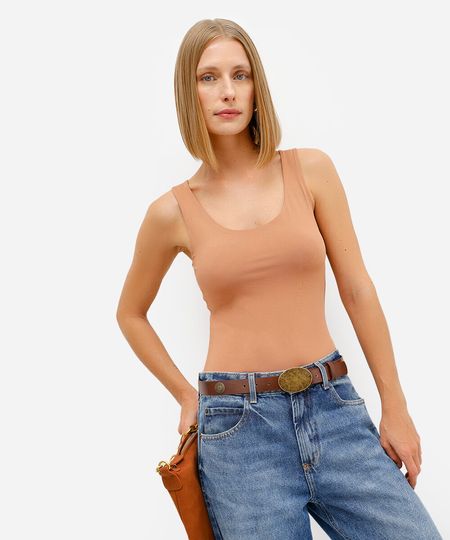 regata básica feminina decote redondo bege P regata básica feminina decote redondo bege P