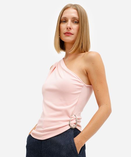 blusa ombro único feminina assimétrica rosa GG blusa ombro único feminina assimétrica rosa GG