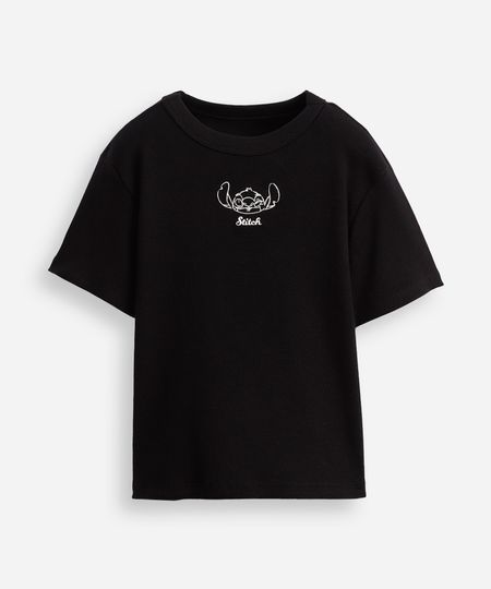 blusa juvenil canelada stitch preto 14