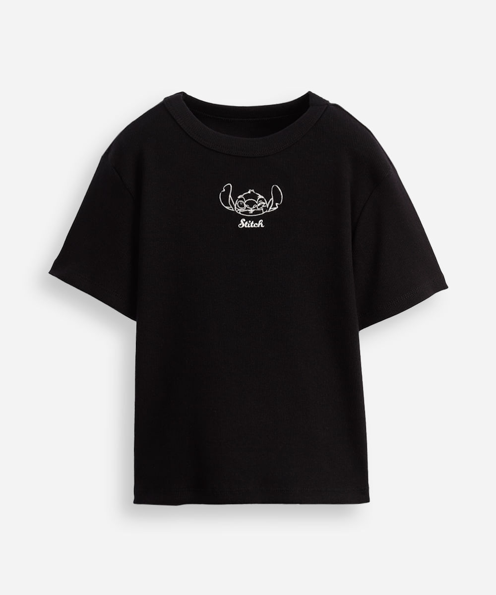 blusa juvenil canelada stitch preto