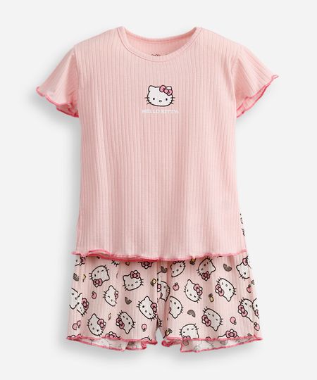 pijama curto infantil canelado hello kitty rosa 12 pijama curto infantil canelado hello kitty rosa 12