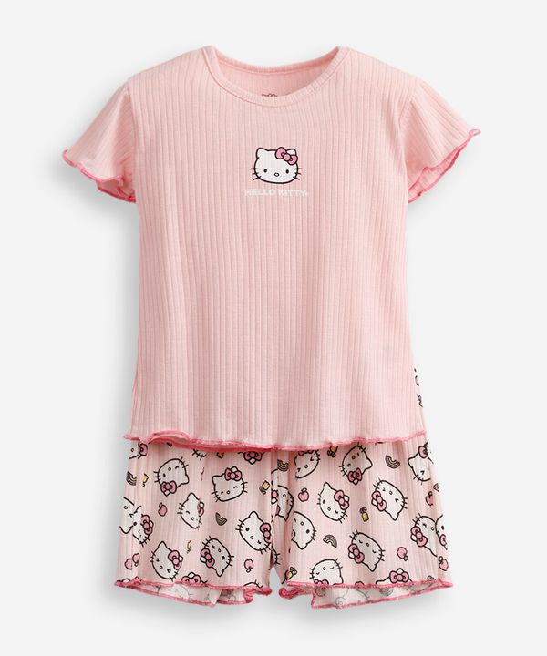 pijama curto infantil canelado hello kitty rosa 6