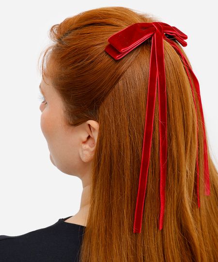 presilha de cabelo com laço texturizada vermelha UNICO
