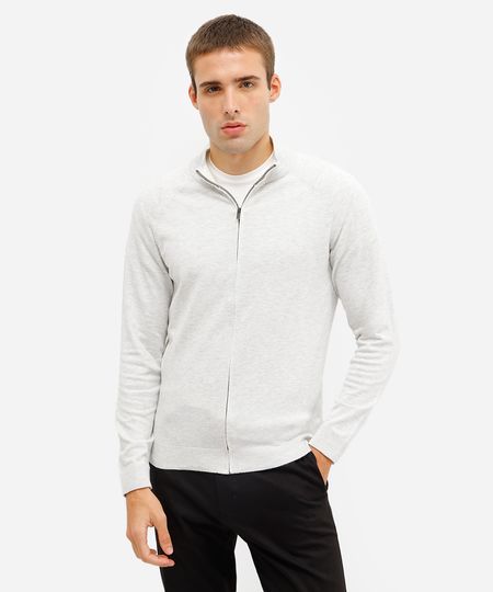 suéter masculino de tricot com zíper cinza G