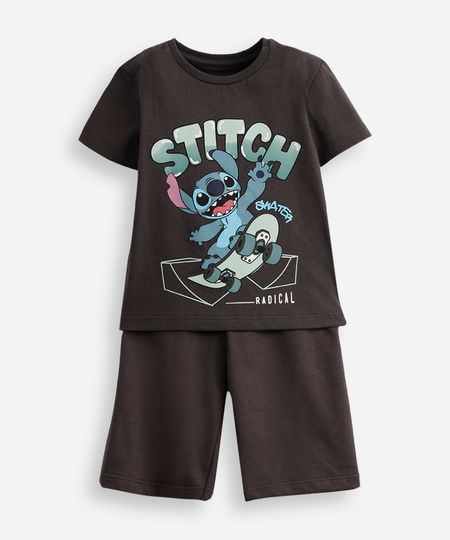 conjunto infantil manga curta stitch cinza 1