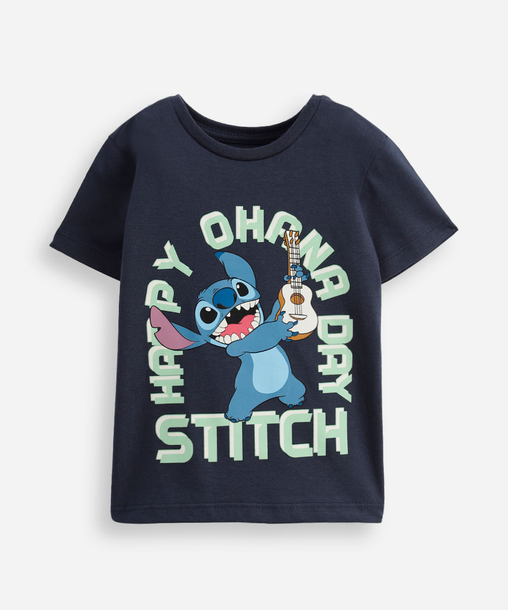 camiseta infantil stitch algodão azul