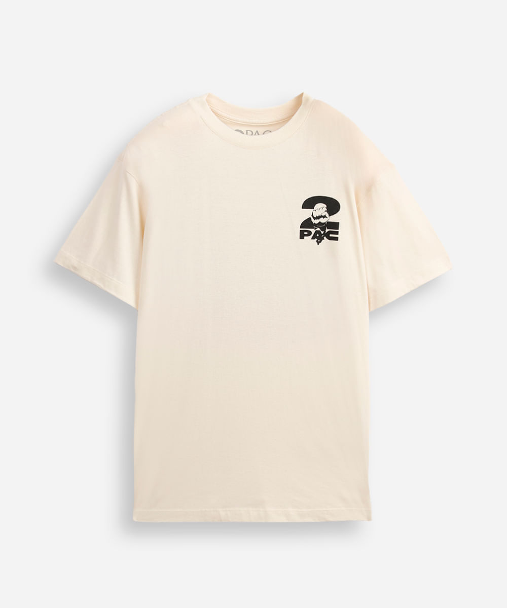 camiseta juvenil de algodão oversized tupac bege