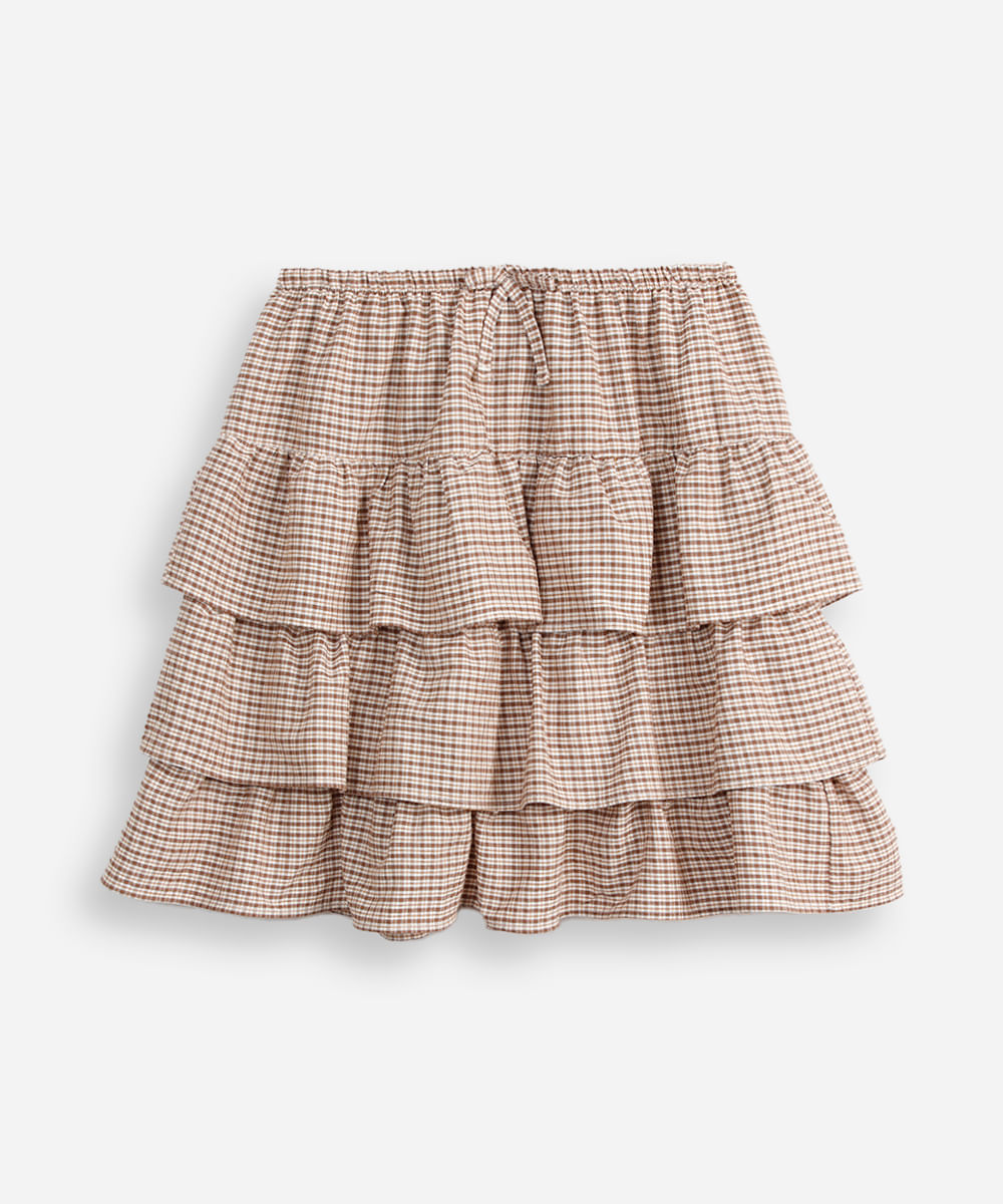 saia juvenil babados xadrez colorida