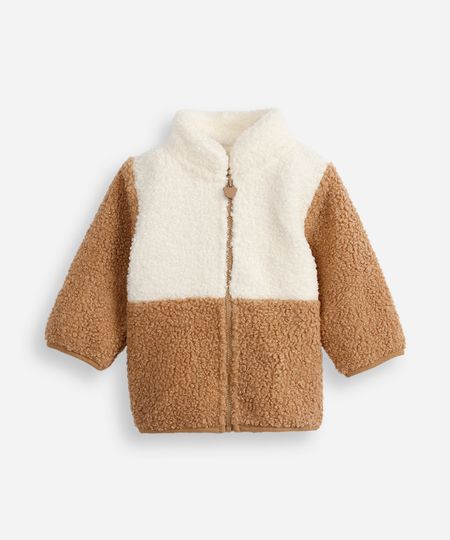 jaqueta infantil pelúcia mangas longas bege 6-9 jaqueta infantil pelúcia mangas longas bege 6-9