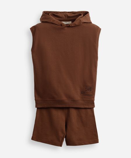 conjunto de moletom infantil regata com capuz marrom 8
