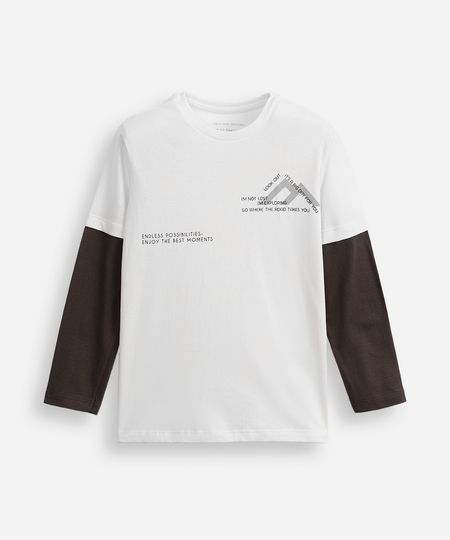 camiseta infantil manga sobreposta algodão off white 10