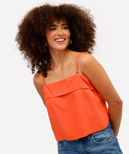blusa feminina alça fina com linho laranja PP blusa feminina alça fina com linho laranja PP
