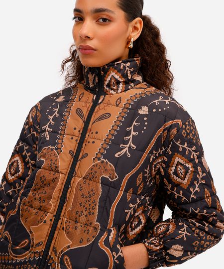 jaqueta puffer feminina estampada preta M