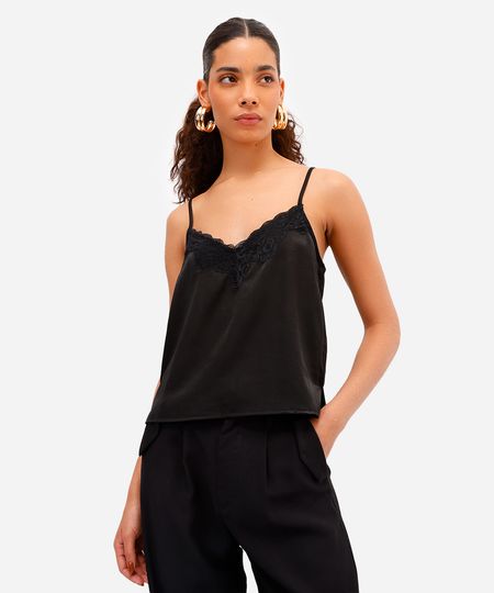 regata feminina alça fina acetinada com renda preta GG regata feminina alça fina acetinada com renda preta GG